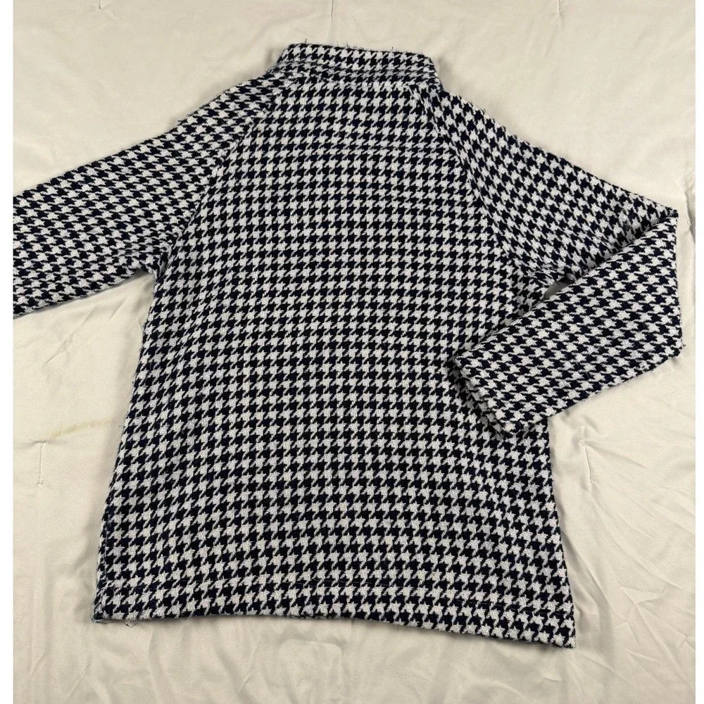 Lulu-B Navy Blue White Houndstooth Quarter Zip Pullover Mock Neck Top‎ Womens XS